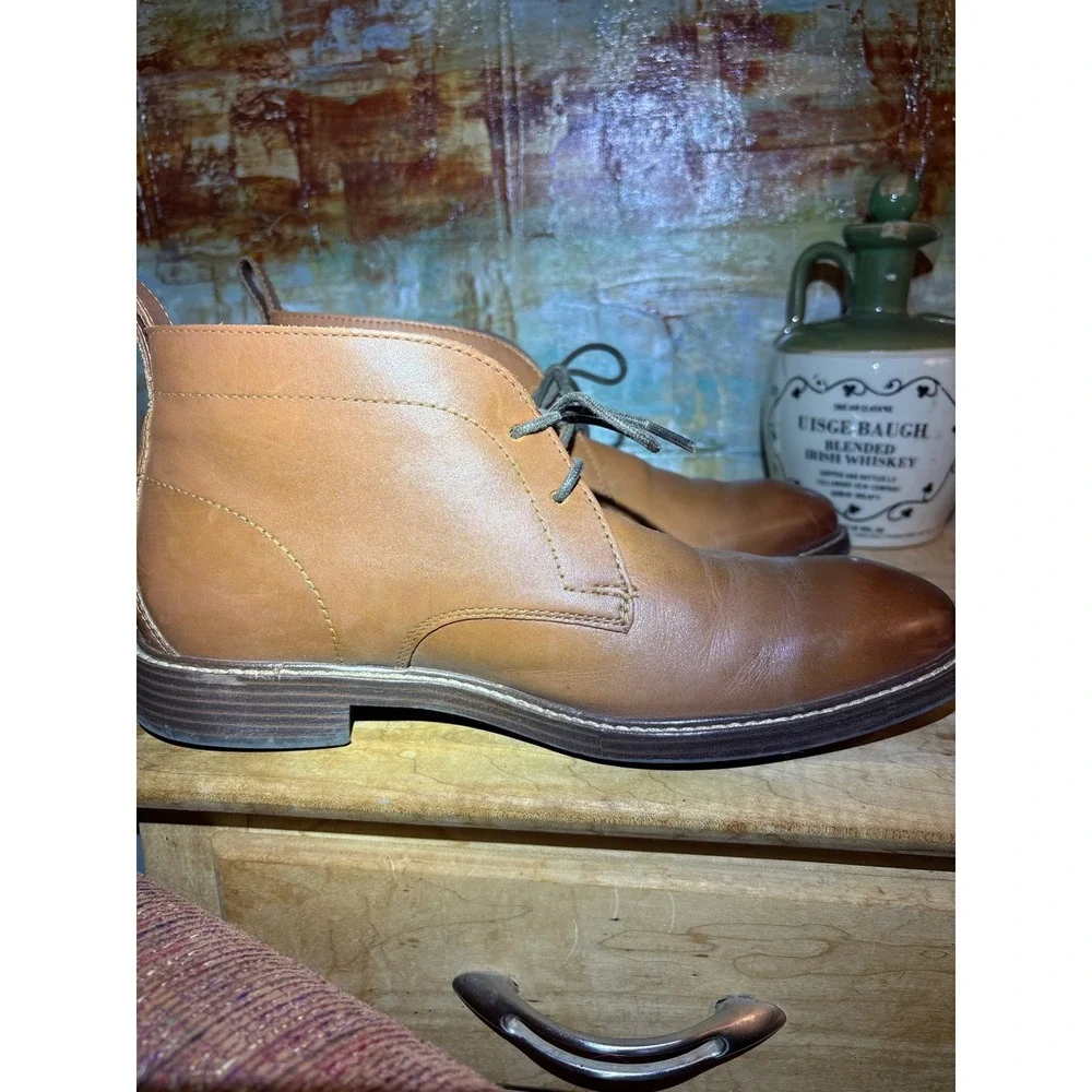 Cole Haan Mens Tan Leather Chukka Boots Ankle Dress Boots Burnished Toe